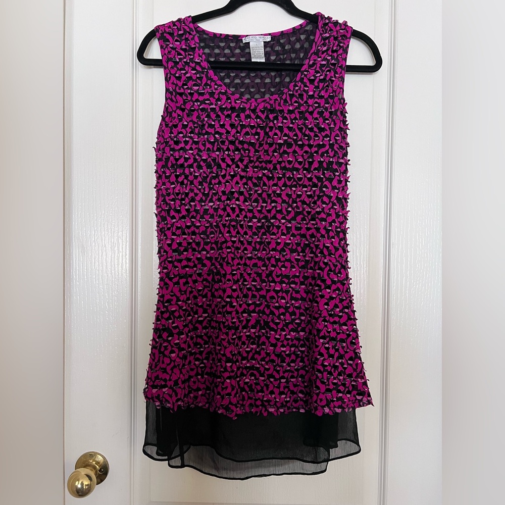 Alberto Makali Vibrant Pink and Black Tiered Textured Tunic Top or Mini Dress